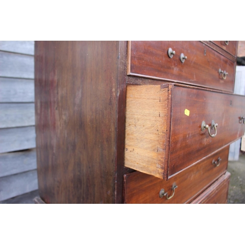 489 - A Georgian mahogany tallboy, the upper section fitted two short and three long drawers over three lo... 