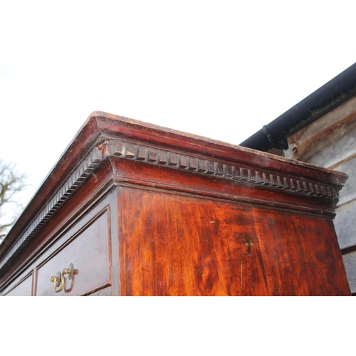 489 - A Georgian mahogany tallboy, the upper section fitted two short and three long drawers over three lo... 