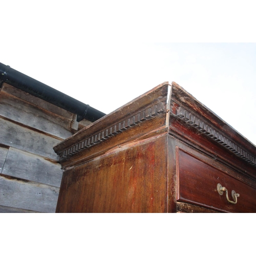 489 - A Georgian mahogany tallboy, the upper section fitted two short and three long drawers over three lo... 