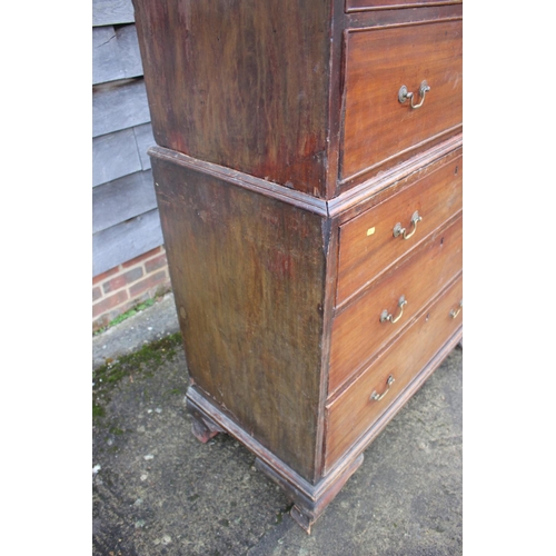 489 - A Georgian mahogany tallboy, the upper section fitted two short and three long drawers over three lo... 