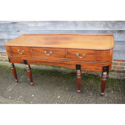 498 - An early 19th century mahogany and line inlaid square piano case, now a sideboard, fitted three draw... 