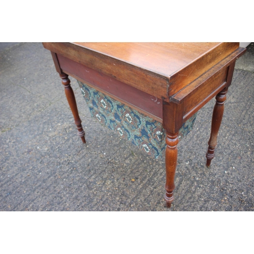 499 - A 19th century mahogany tray top work table, fitted two drawers over pull-out well, on turned suppor... 