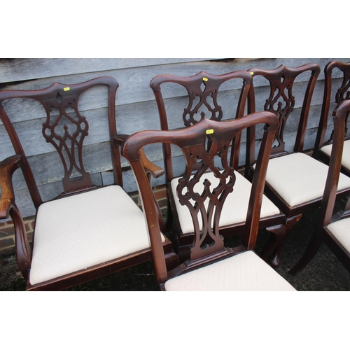 506 - A set of eight late 19th century mahogany dining chairs of Chippendale design with drop-in seats, on... 