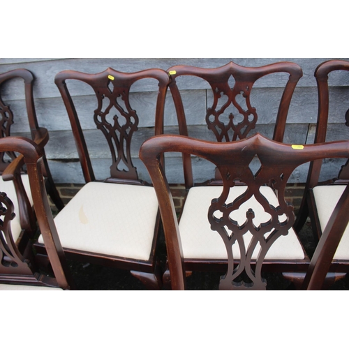 506 - A set of eight late 19th century mahogany dining chairs of Chippendale design with drop-in seats, on... 