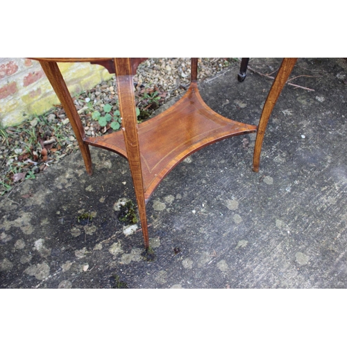 522 - A Sheraton Revival walnut, inlaid and satinwood banded oval two-tier occasional table, on cabriole s... 