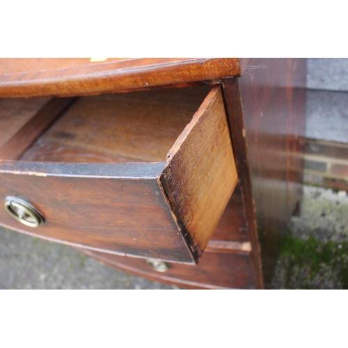 529 - A late 19th century mahogany and banded bowfront chest of three long graduated drawers with brass ri... 