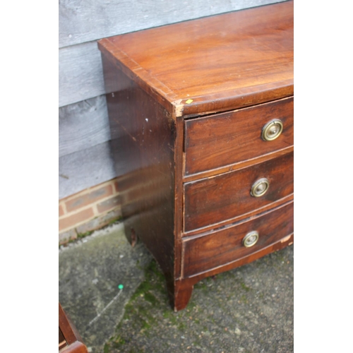 529 - A late 19th century mahogany and banded bowfront chest of three long graduated drawers with brass ri... 