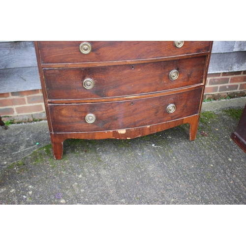 529 - A late 19th century mahogany and banded bowfront chest of three long graduated drawers with brass ri... 