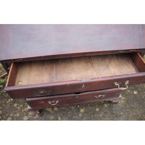 546 - A Georgian mahogany fall front bureau, the interior fitted drawers and pigeonholes over four long gr... 