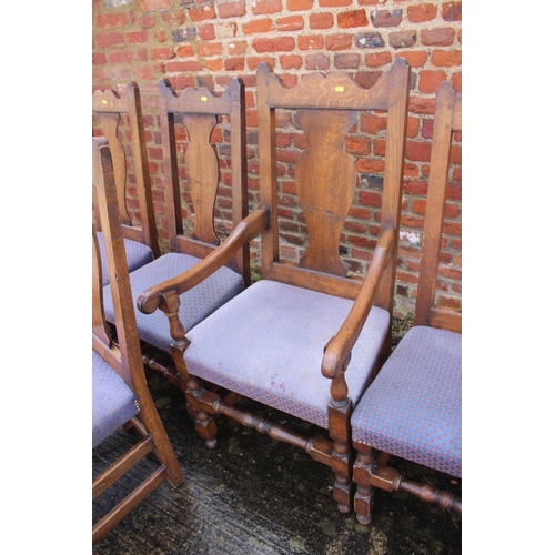 564 - A set of eight oak frame dining chairs of 17th century design