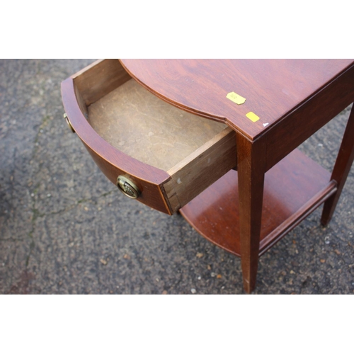 588 - An Edwardian walnut, mahogany and box strung bowfront bedside table, fitted undertier, 14 1/2