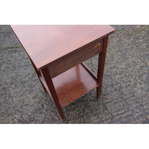 588 - An Edwardian walnut, mahogany and box strung bowfront bedside table, fitted undertier, 14 1/2