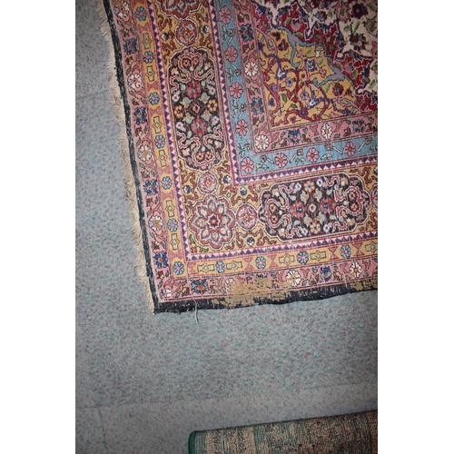 615 - An Isfahan silken pile rug with all-over floral figured design on a white ground and multi-borders i... 