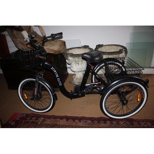 645 - A Jorvik Elite black coloured tricycle with rear basket