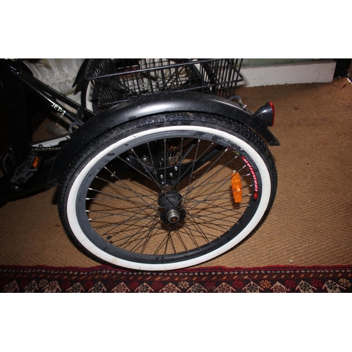 645 - A Jorvik Elite black coloured tricycle with rear basket