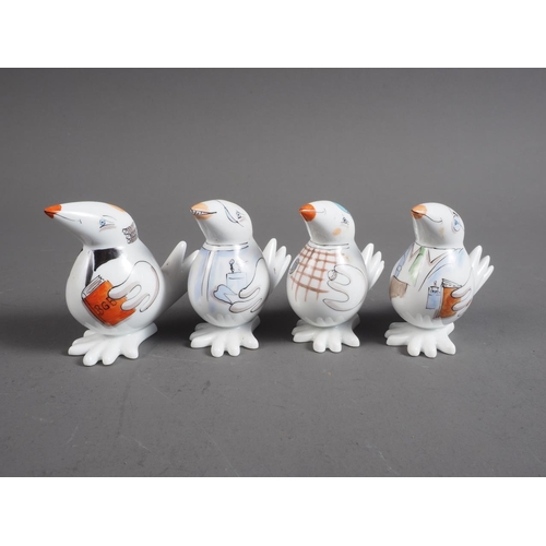 9 - A set of four late 20th century Meissen comedic model birds, designed by Olaf Fieber, including a ju... 