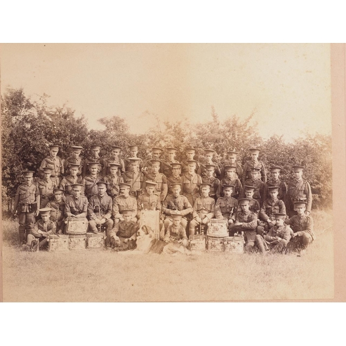 177 - Two WWI photographs, 4th Btn Wiltshire Reg, in oak strip frames, and a colour photograph of a Royal ... 