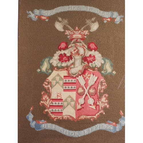 188 - A 19th century needlepoint panel, Inge coat of arms, in 