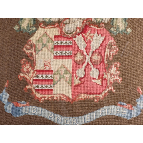 188 - A 19th century needlepoint panel, Inge coat of arms, in 