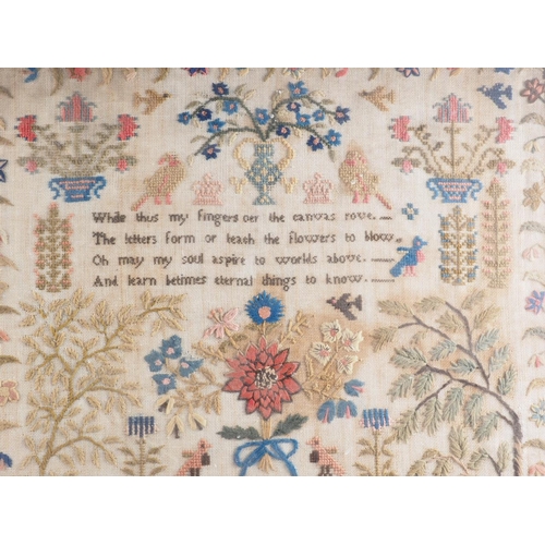 192 - A 19th century sampler with vase and flowers, worked by Mary Gower 1847, 18