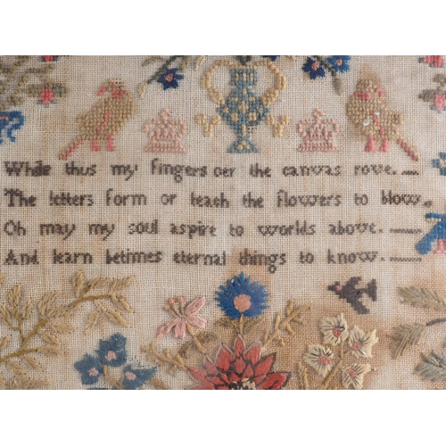 192 - A 19th century sampler with vase and flowers, worked by Mary Gower 1847, 18