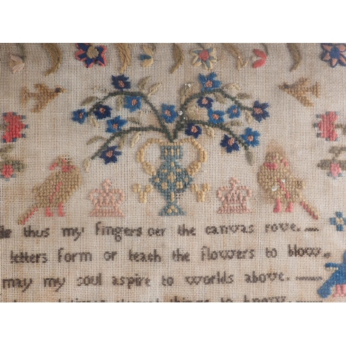 192 - A 19th century sampler with vase and flowers, worked by Mary Gower 1847, 18