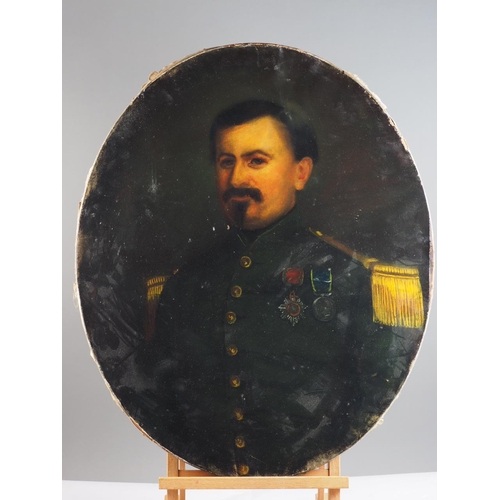 475 - A 19th century oil on canvas oval portrait of a Continental military officer, 29