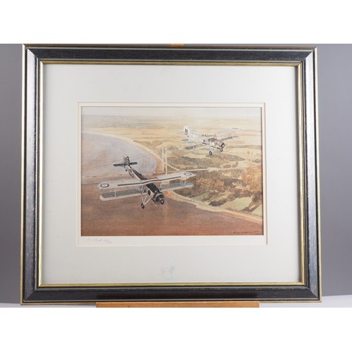 418 - Michael Anthony Clark: a limited edition print, swordfish biplanes, 42/150, in painted frame, a Coul... 