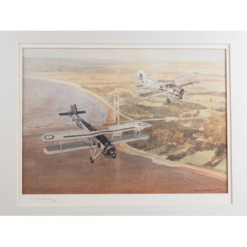 418 - Michael Anthony Clark: a limited edition print, swordfish biplanes, 42/150, in painted frame, a Coul... 