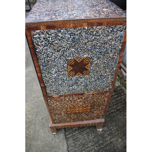 491 - A 19th century Italian walnut, kingwood parquetry and mother-of-pearl inlaid lacquer cabinet, fitted... 