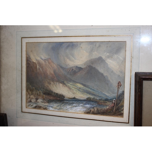 420 - Henry Bright: a 19th century watercolour, Swiss mountain scene, an early 20th century watercolour la... 