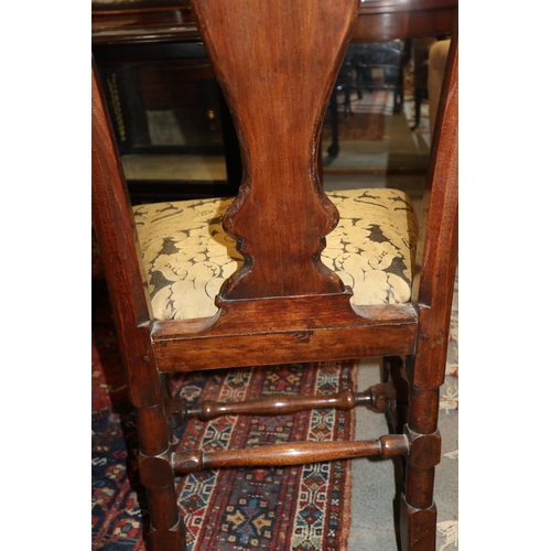 509 - A walnut and inlaid side chair with splat back and drop-in seat, on cabriole stretchered supports, a... 