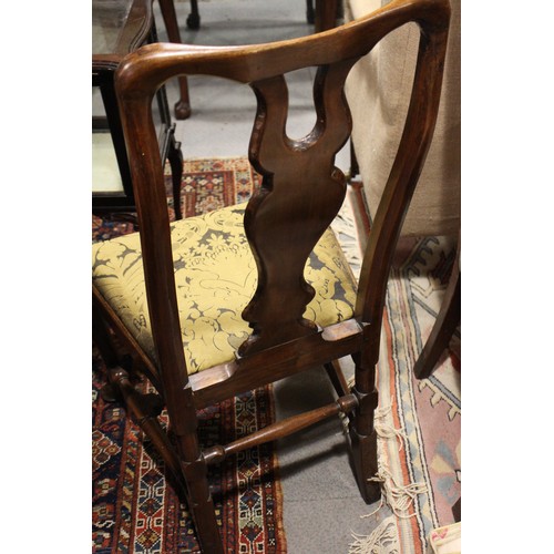 509 - A walnut and inlaid side chair with splat back and drop-in seat, on cabriole stretchered supports, a... 