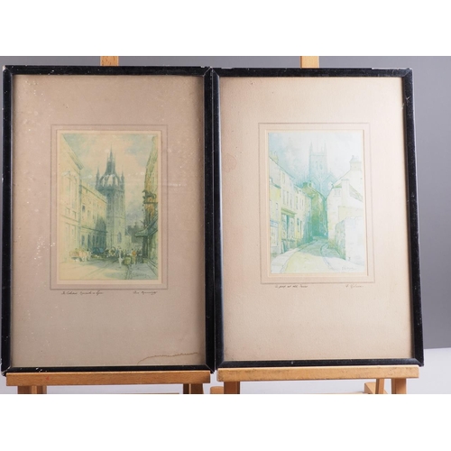 468 - Mike Knight: a pair of colour prints, cottages in landscapes, a pair of 19th century chromolithograp... 