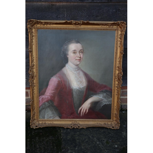 505 - Thomas Hudson: a mid 18th century oil on canvas portrait of Elizabeth Inge of Charterhouse Coventry,... 