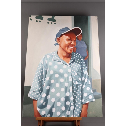 507 - Barbara Du Bois: oil on canvas, boy in polka dot shirt, 30