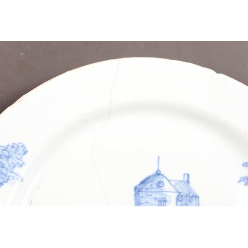 14 - An 18th century Bristol delft bianca-sopra-bianca plate with landscape centre, 9