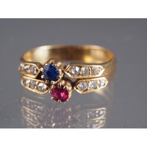 429 - A yellow metal ruby, sapphire and diamond 