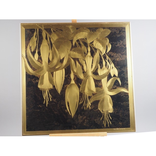 469 - Roy Little: a brass etching, fuchsias, in gilt metal frame, and M J Epps, an artists proof print, 