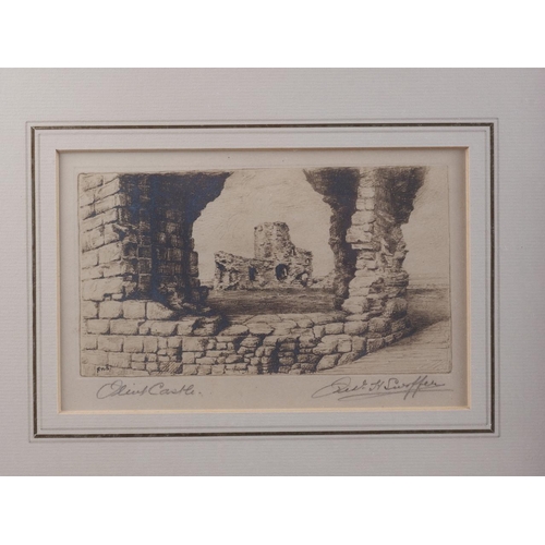 470 - Swatter?: three etchings, castle ruins, in strip frames