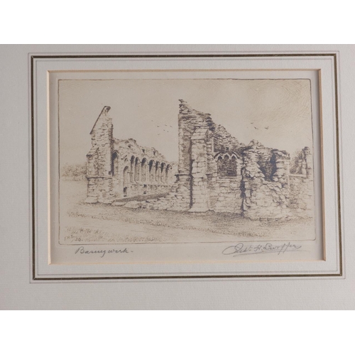 470 - Swatter?: three etchings, castle ruins, in strip frames