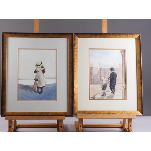 488 - Franck Ruddock: two watercolours, Edwardian childhood scenes, 10 1/2