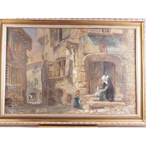 491 - A French mid 19th century watercolour, corner of a street, Le Puy, 18 1/2