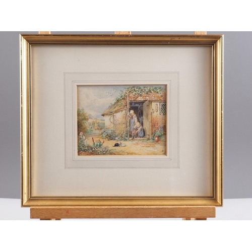 497 - Myles Birkett Foster: watercolours, children by a cottage door, 4 3/4