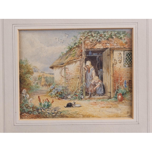 497 - Myles Birkett Foster: watercolours, children by a cottage door, 4 3/4