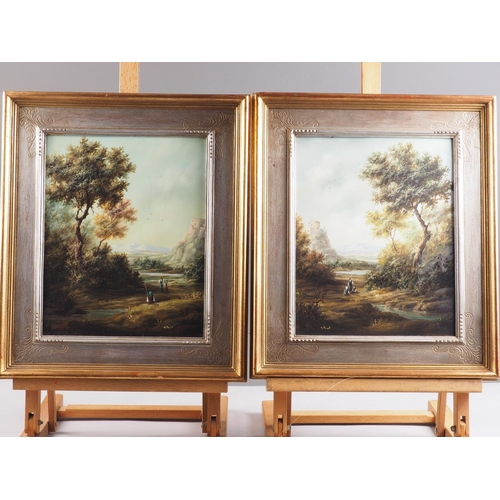 514 - Gilbert: a pair of modern oil on copper romantic landscapes, in gilt decorated frames