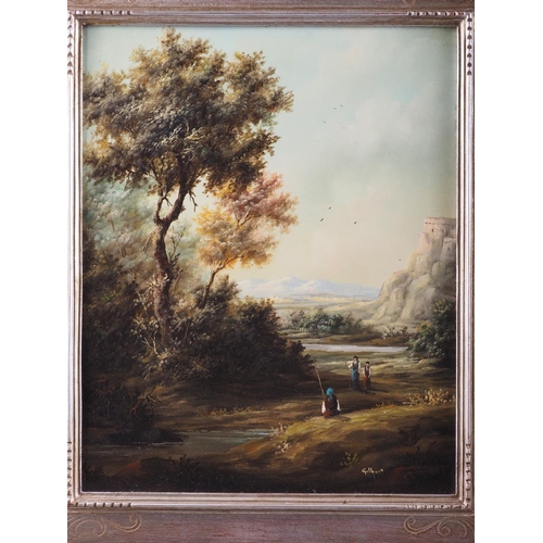 514 - Gilbert: a pair of modern oil on copper romantic landscapes, in gilt decorated frames