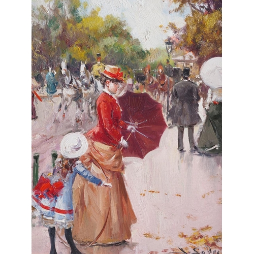 515 - †Juan Soler: oil on canvas, Parisian street scene, 10 1/2