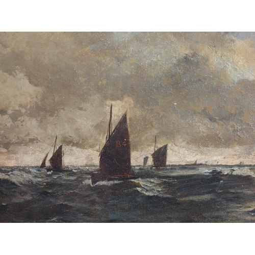 523 - English 19th century school: oil on canvas, stormy seas, 12