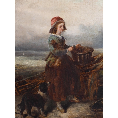 530 - J Barnes?, '70: a pair of 19th century oils on canvas, fisher boy and girl with dogs, each 20 1/2